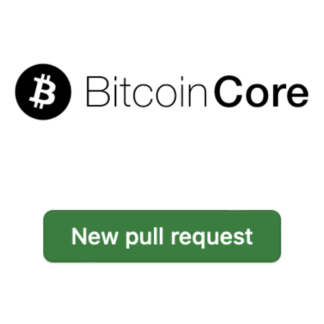 Bitcoin Core icon with a button saying new pull request.